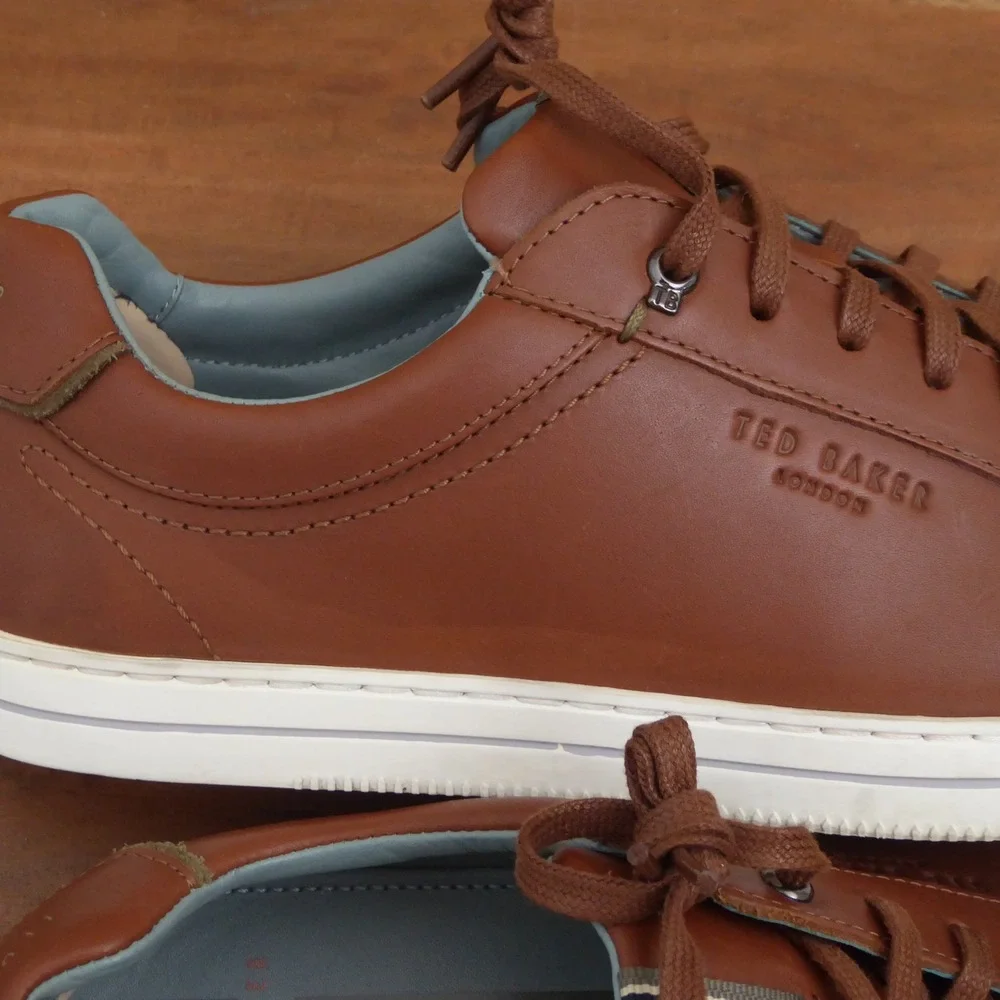 Ted Baker Mens Thawne Sneakers Brown Leather Lace Up Low Top 8.5